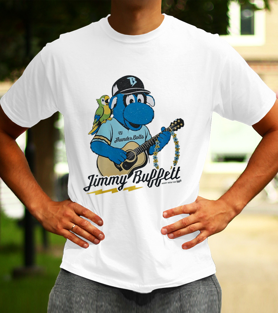 Jimmy Buffett Thunder Bolts Parrot Baseball Mascot Playing Guitar T-Shirt