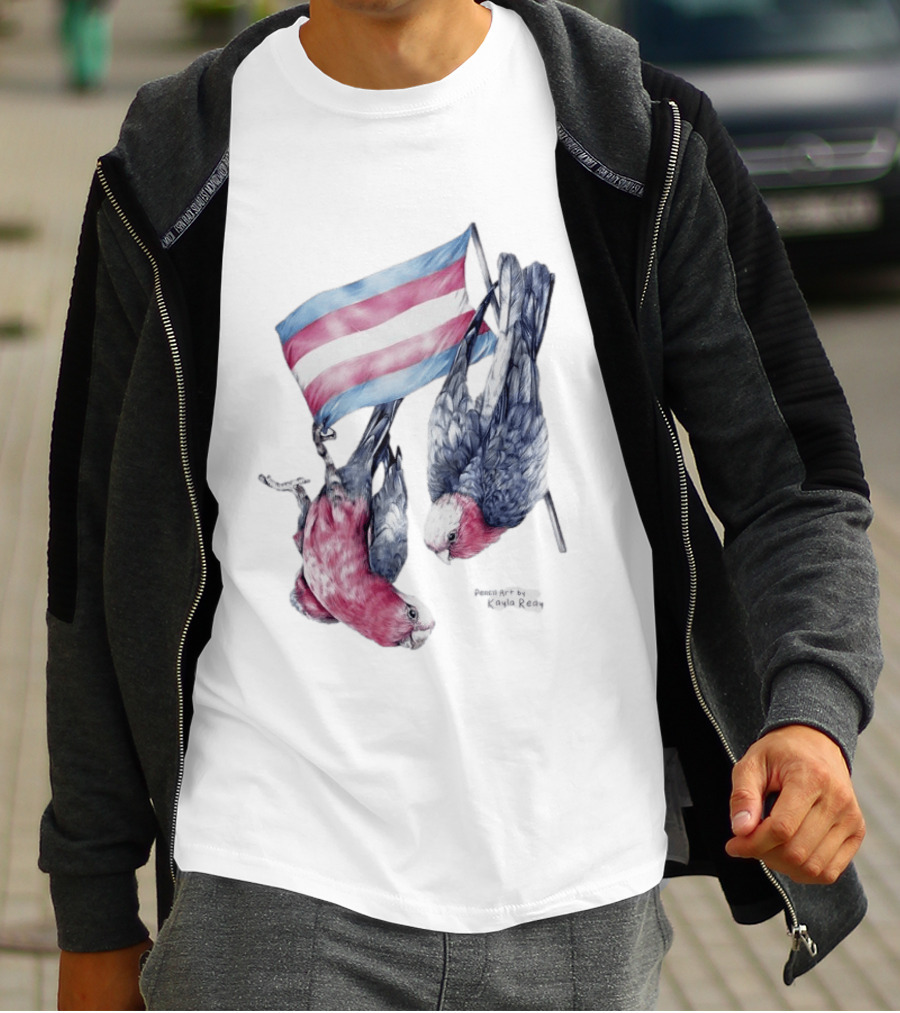 Trans Pride Flag Galah Parrots By Kayla Reay T-Shirt