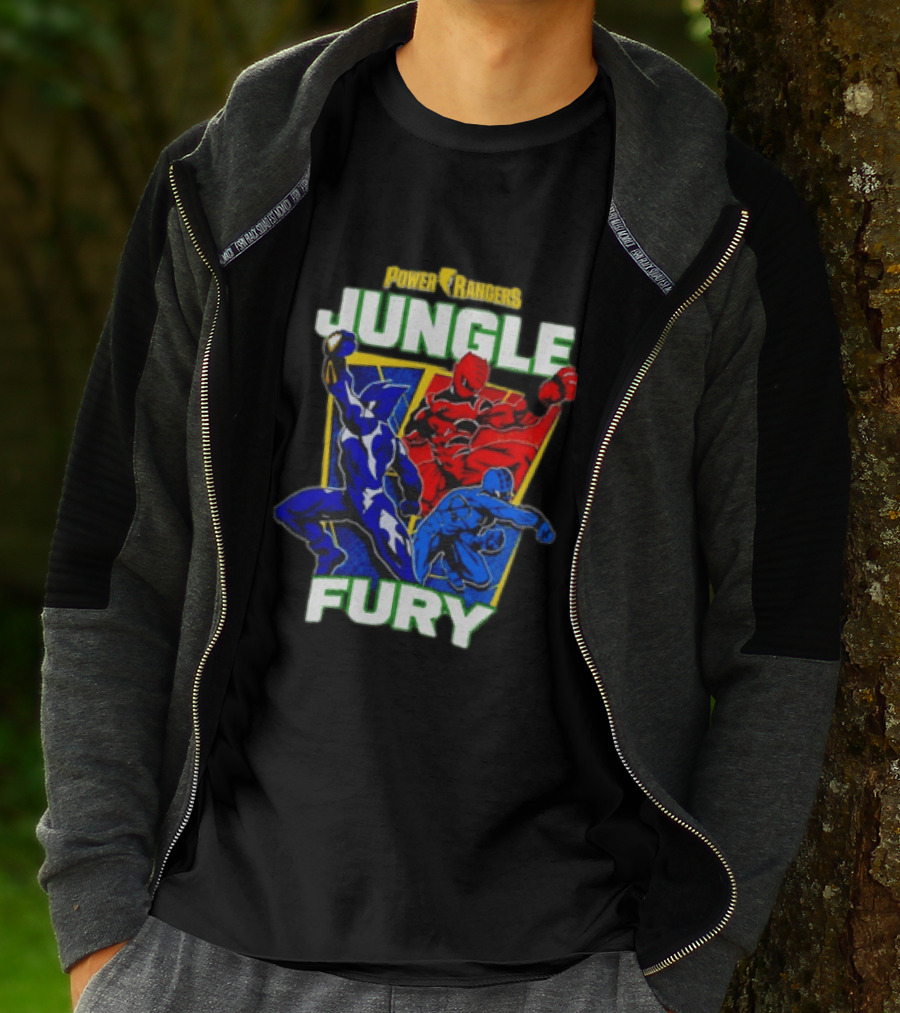 Power Rangers Jungle Fury Red And Blue Rangers Action Poses T-Shirt