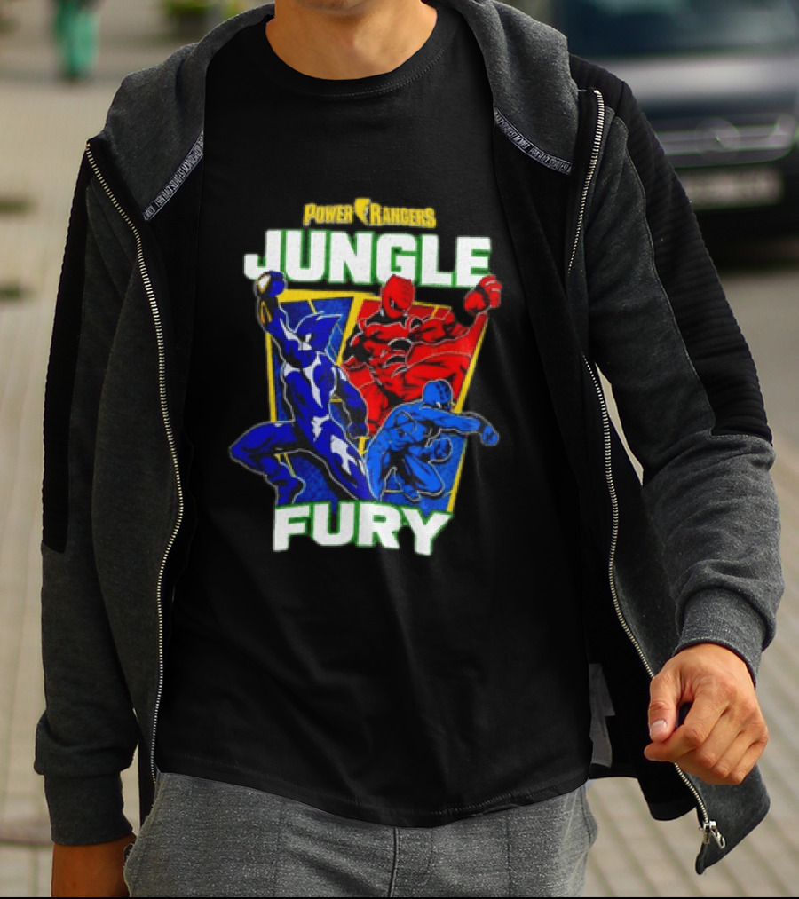 Power Rangers Jungle Fury Red And Blue Rangers Action Poses T-Shirt