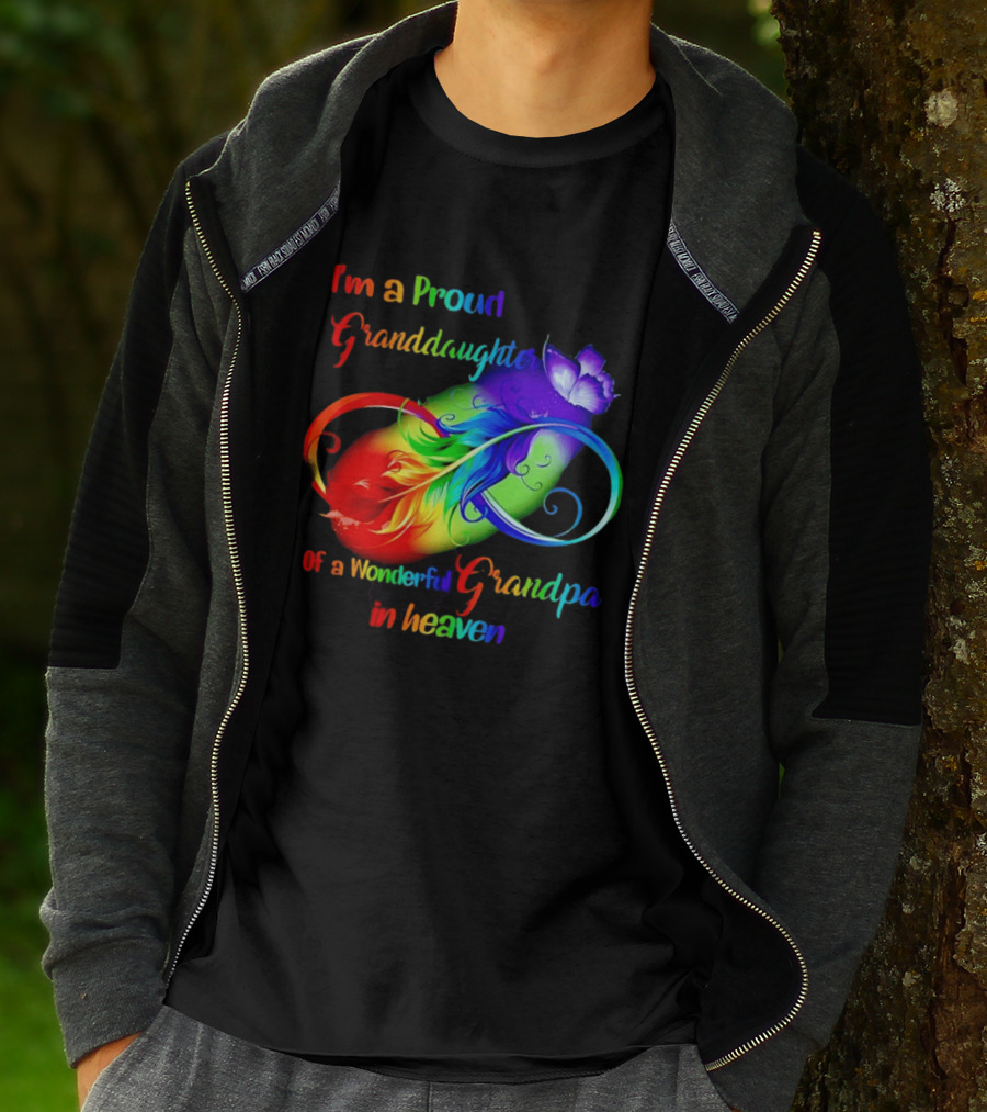 I'm A Proud Granddaughter Of A Wonderful Grandpa In Heaven With Heart And Wings T-Shirt