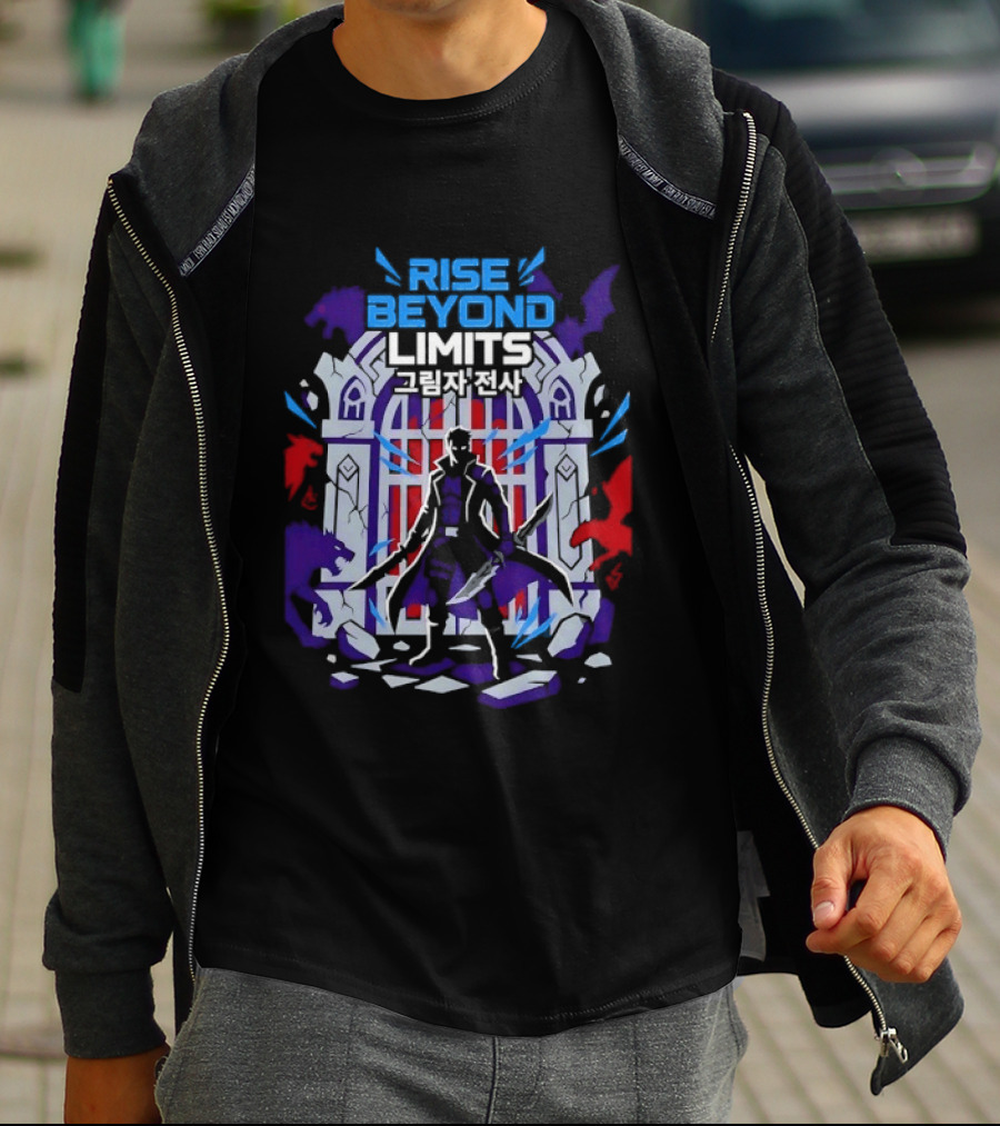 Rise Beyond Limits Shadow Warrior Fantasy Korean Text Heroic Gate Scene T-Shirt