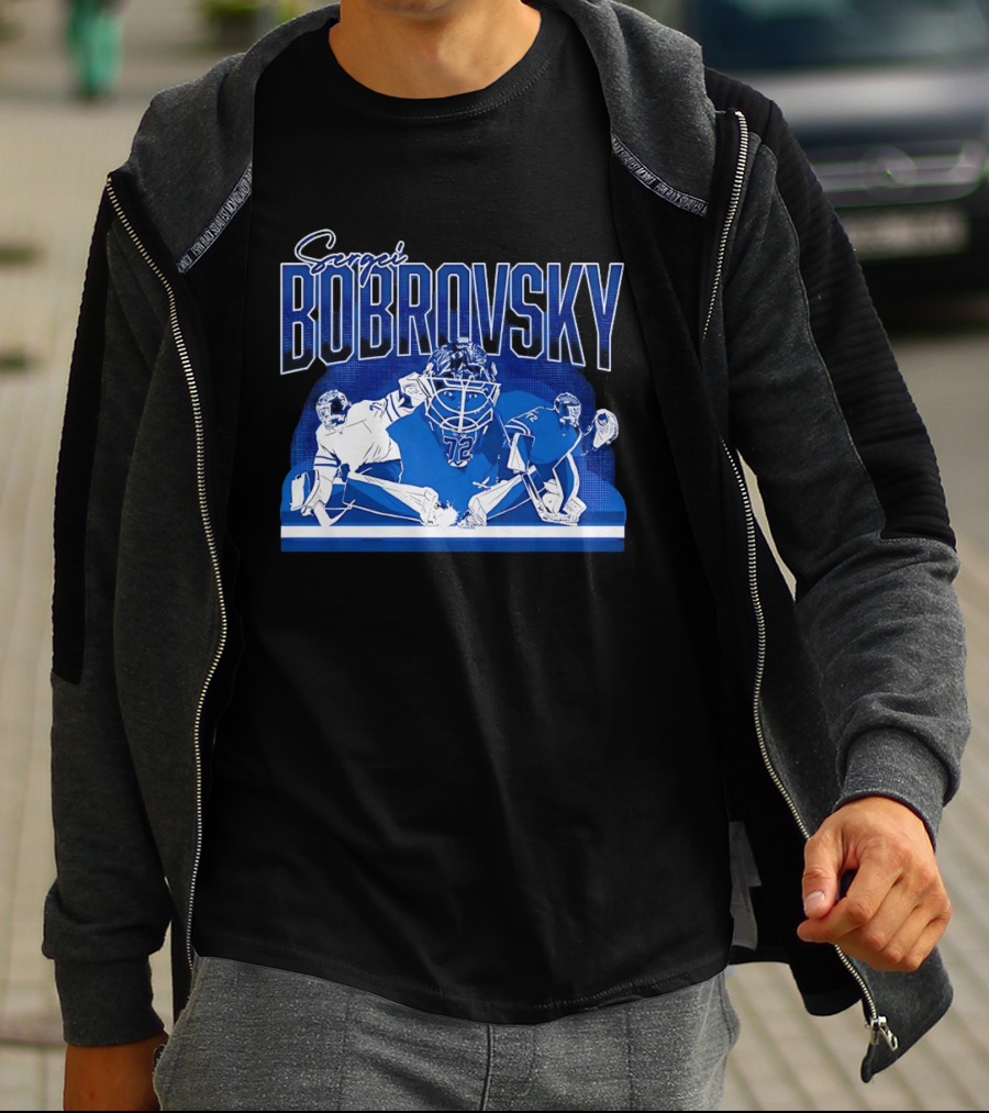 Sergei Bobrovsky Number 72 Blue And White Hockey Goalie Action Toronto Maple Leafs NHL T-Shirt