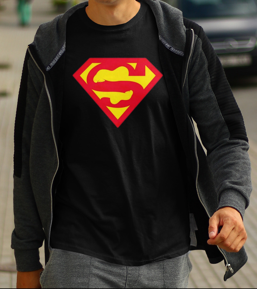 Superfeet Superman Inspired Red Yellow Emblem With Feet T-Shirt