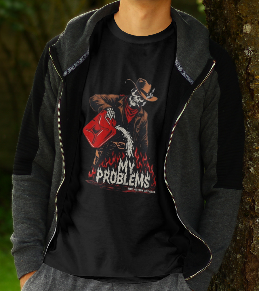 Fueling My Problems Skeleton Cowboy Side Action T-Shirt