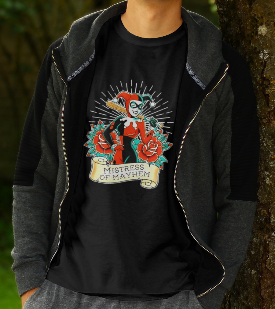 Harley Quinn DC Comics Mistress Of Mayhem Roses And Bat T-Shirt