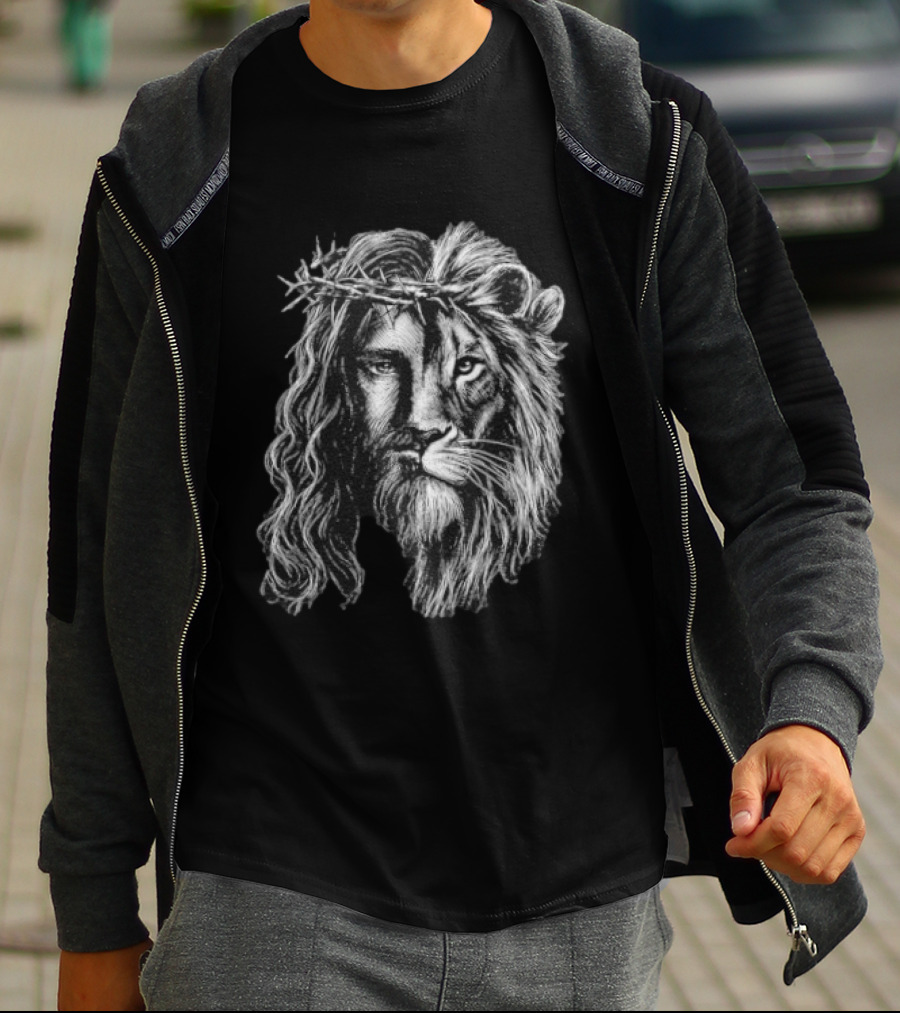 Jesus Christ Lion Crown Of Thorns Christian Symbolism T-Shirt