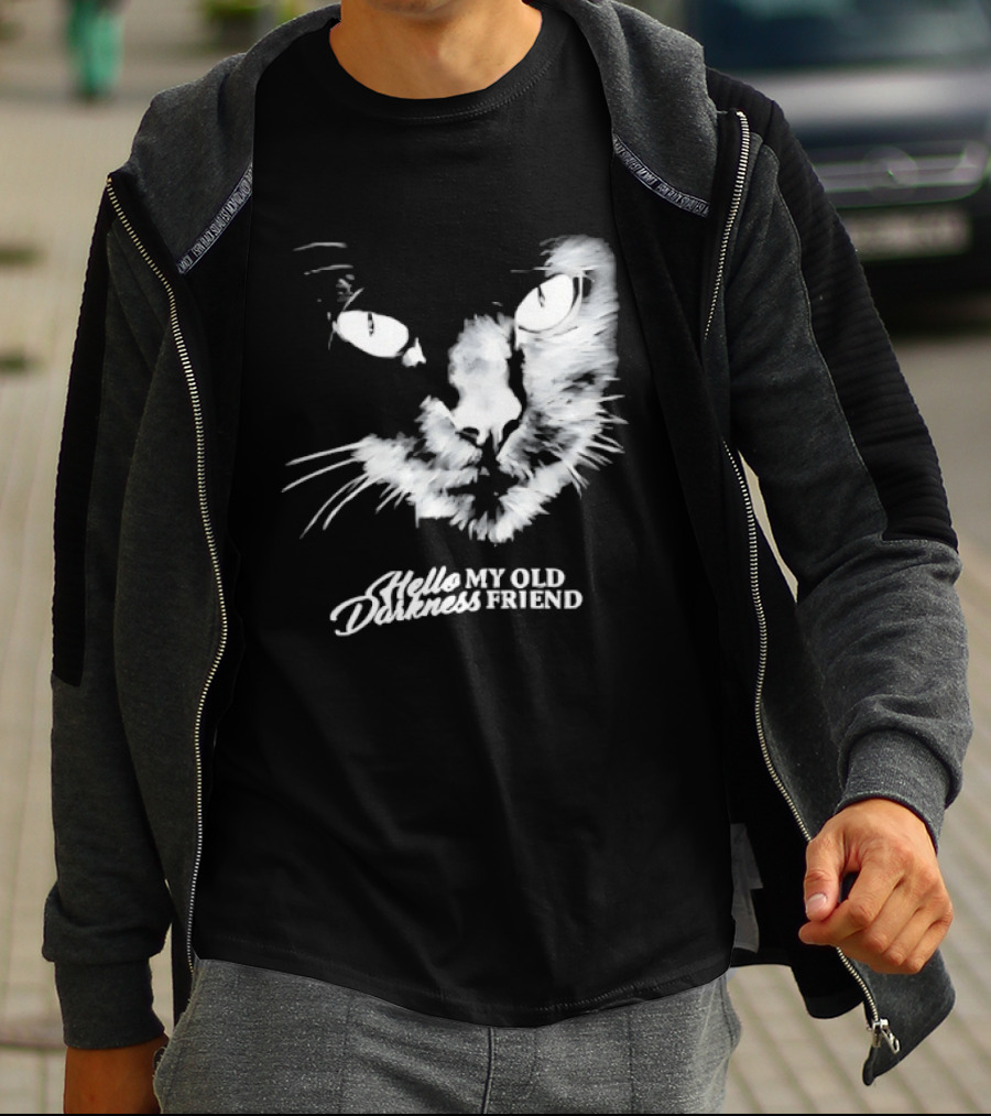 Hello Darkness My Old Friend Cat Face Simon And Garfunkel T-Shirt