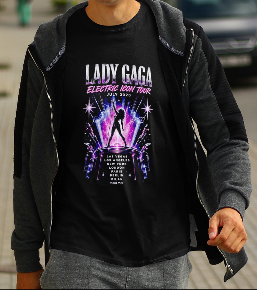 Lady Gaga Electric Icon Tour July 2026 Las Vegas Los Angeles New York London Paris Berlin Milan Tokyo T-Shirt