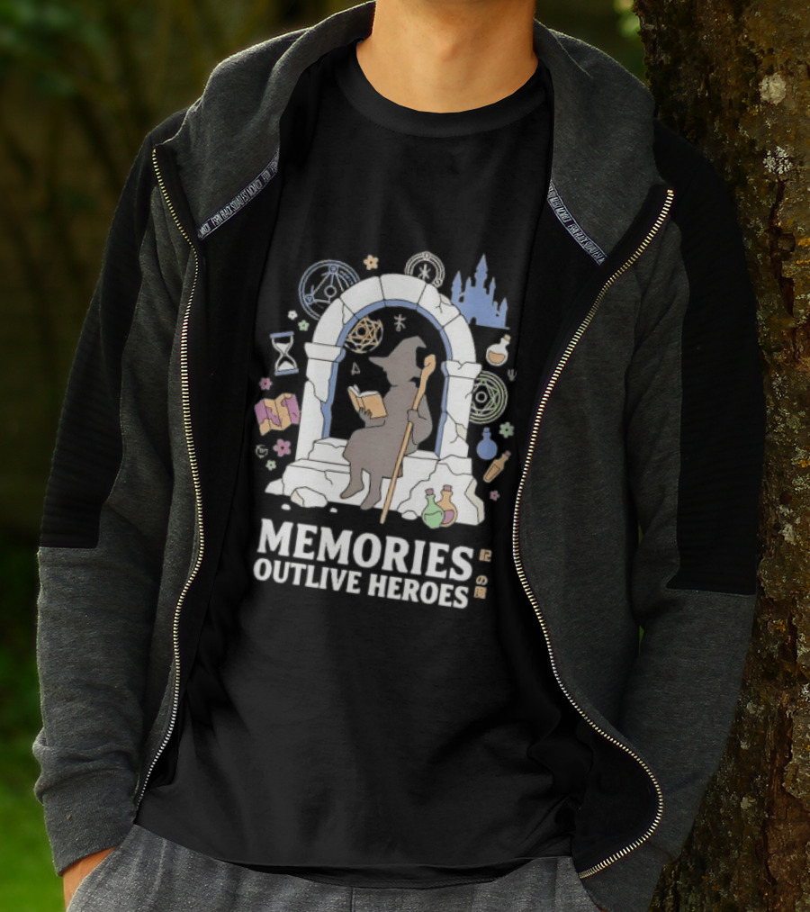 Memories Outlive Heroes Wizard Magic Fantasy Castle Potion Books T-Shirt