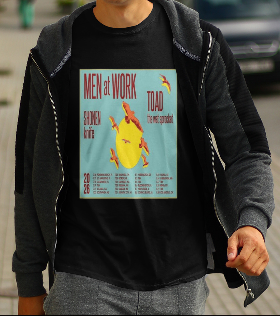 Men At Work Toad The Wet Sprocket Shonen Knife 2026 Tour Dates And Locations T-Shirt