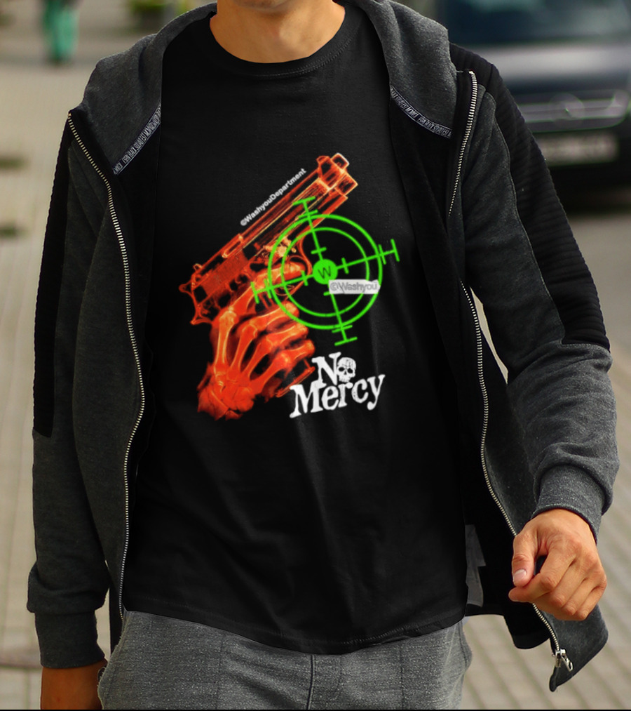 No Mercy Skeleton Hand Gun Green Target Scope T-Shirt