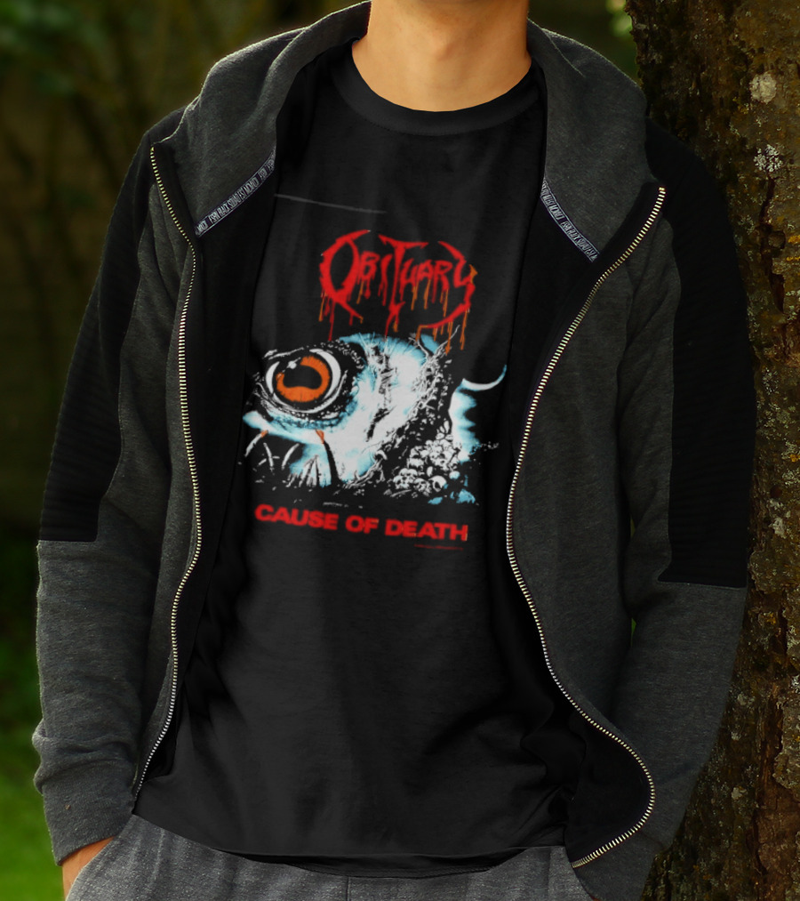 Obituary Cause Of Death Eye Metal Band With Orange Red T-Shirt