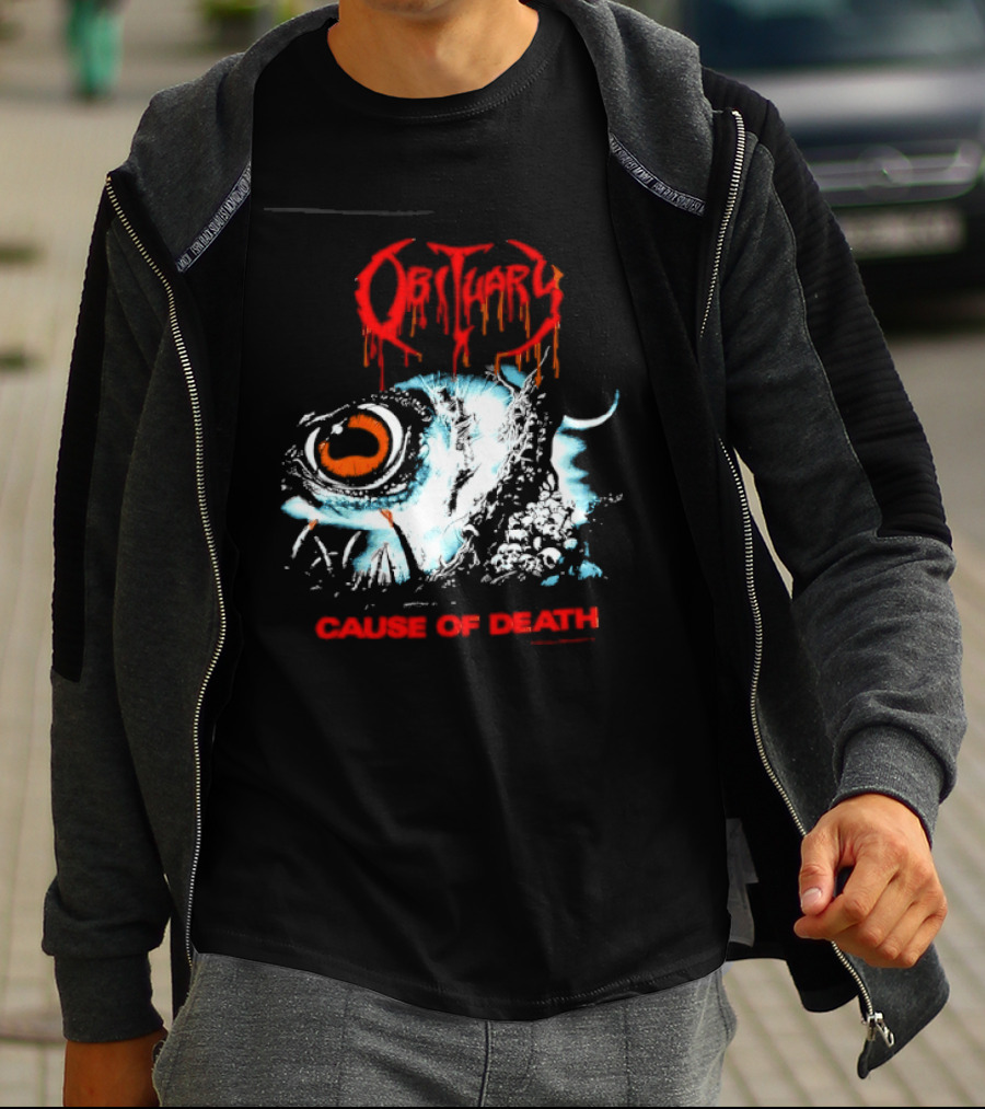 Obituary Cause Of Death Eye Metal Band With Orange Red T-Shirt