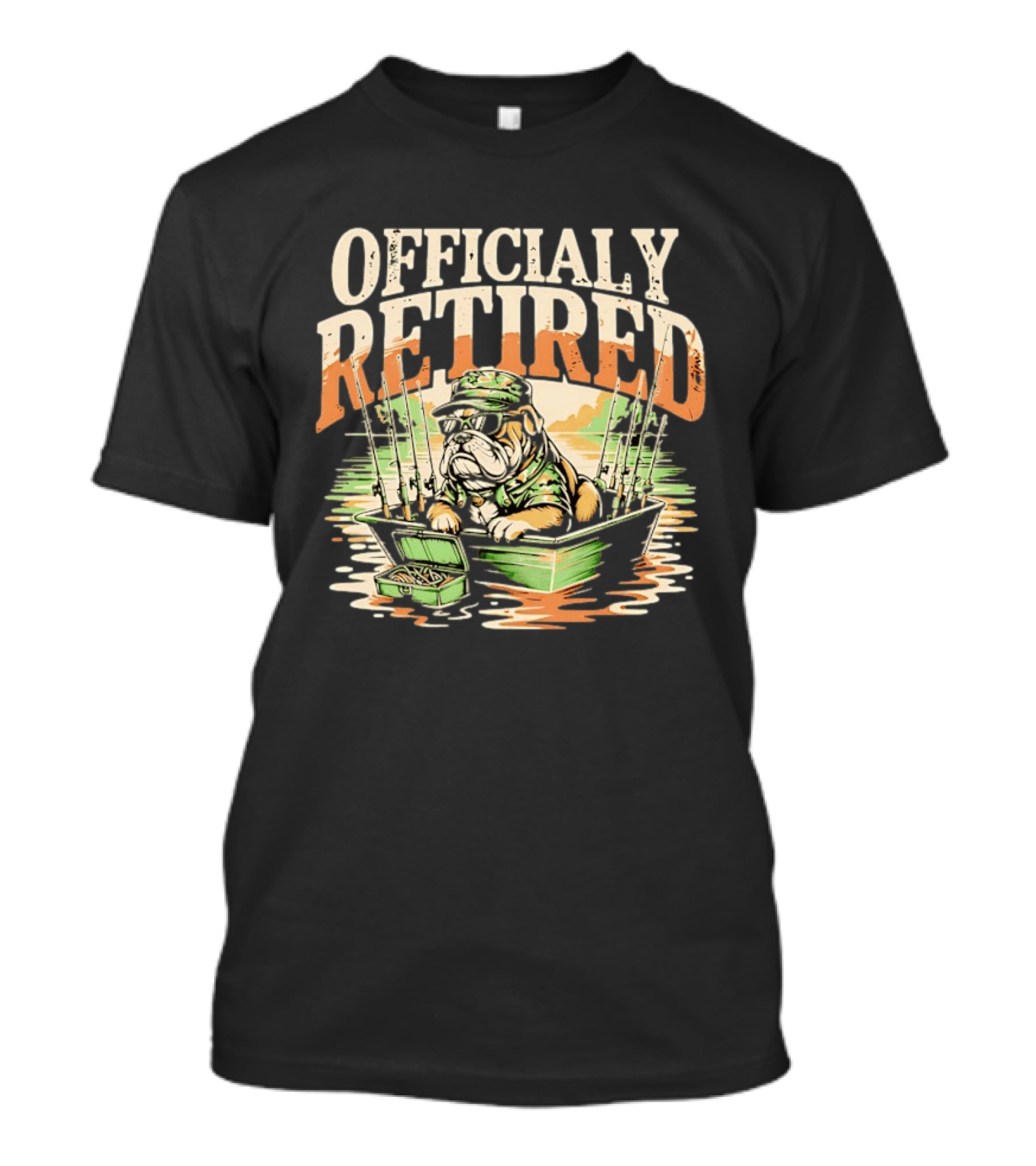 Officially Retired Bulldog Fishing Boat Adventure T-Shirt