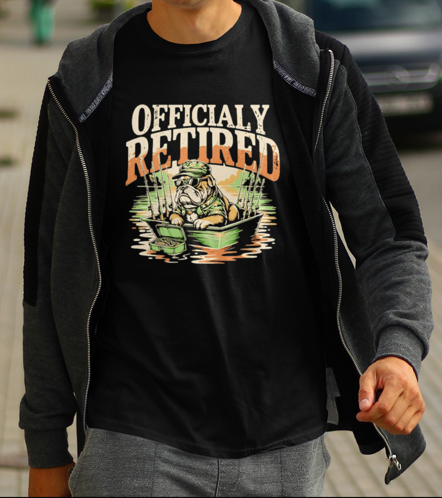 Officially Retired Bulldog Fishing Boat Adventure T-Shirt