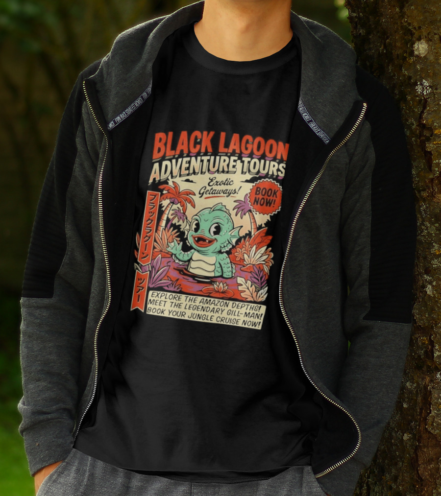 Black Lagoon Adventure Tours Exotic Getaways Book Now Explore The Amazon Depths T-Shirt