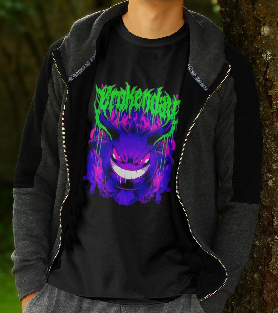 Brokey Day Gengar Pokemon Ghost Type Metal Band T-Shirt