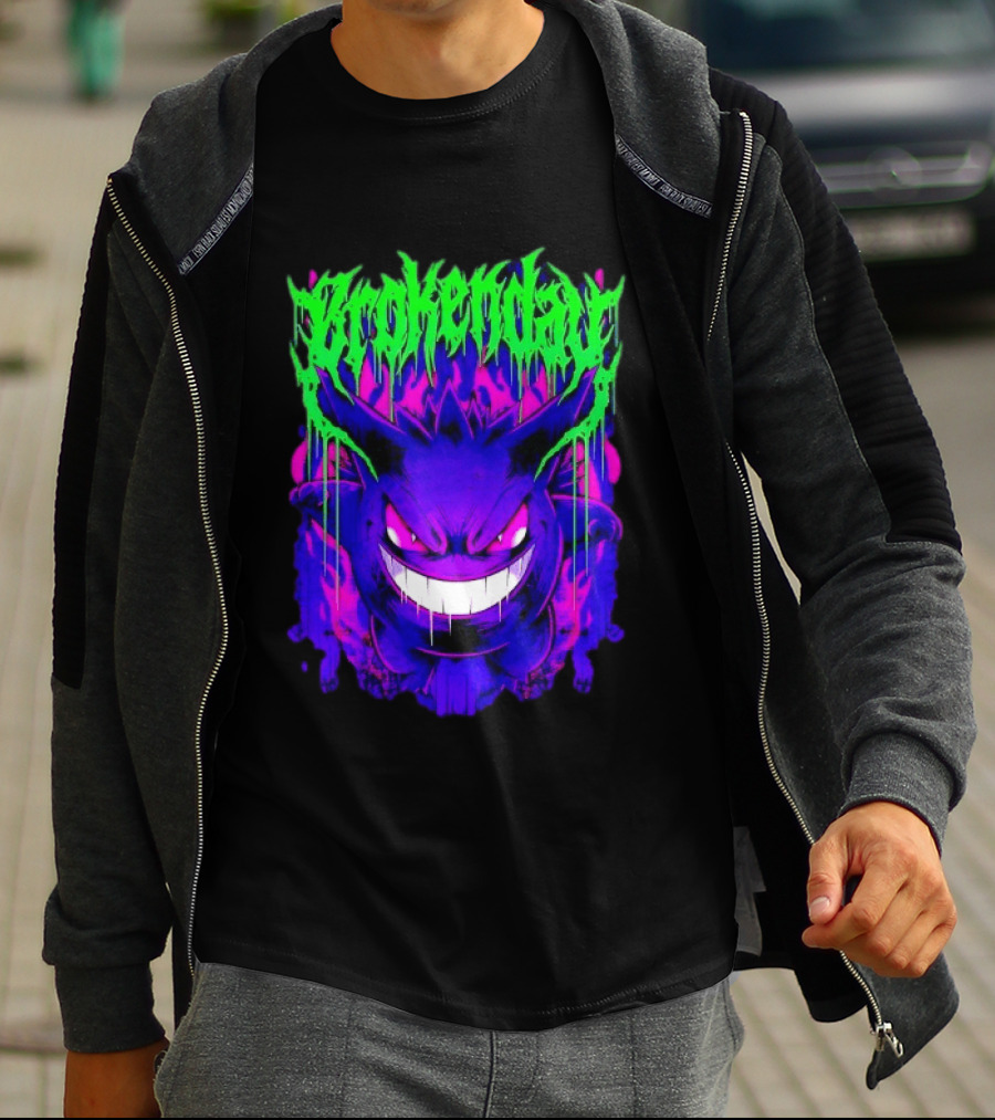 Brokey Day Gengar Pokemon Ghost Type Metal Band T-Shirt