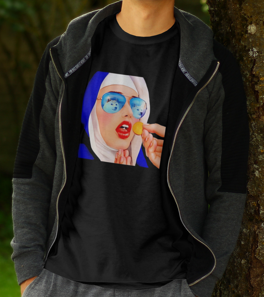 Doge Nun Sunglasses Reflection Communion Meme T-Shirt