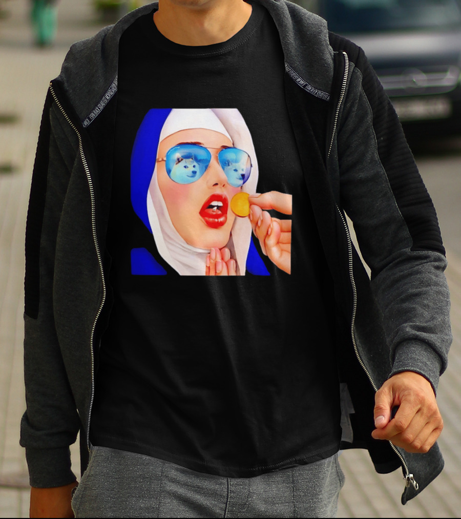 Doge Nun Sunglasses Reflection Communion Meme T-Shirt