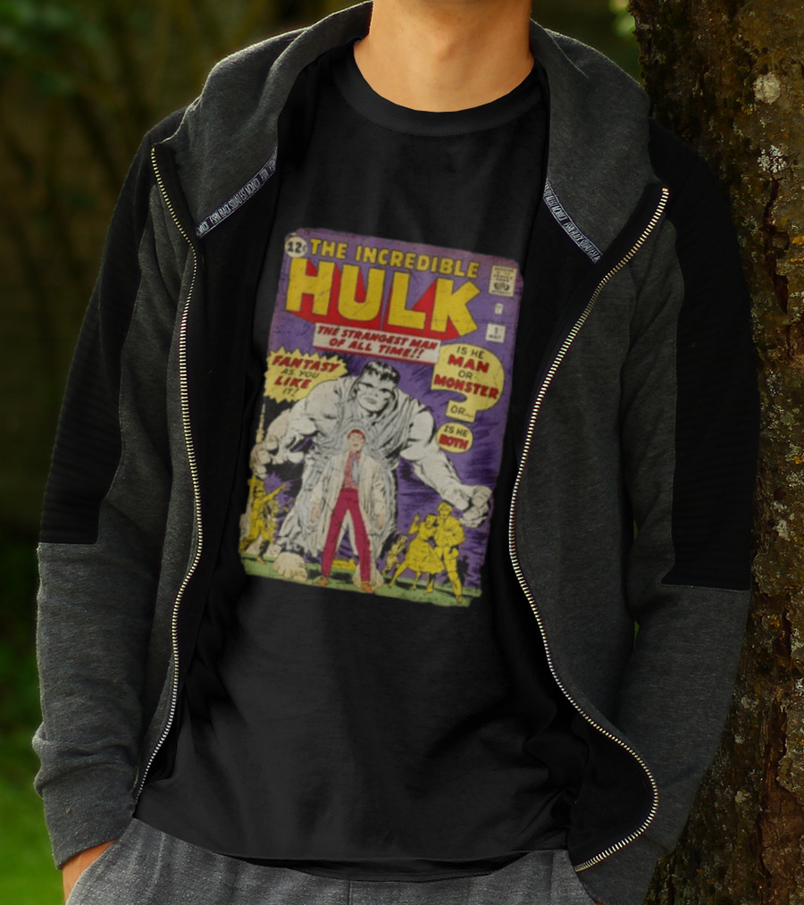 The Incredible Hulk The Strangest Man Of All Time Fantasy Comic Cover Is He Man Or Monster T-Shirt