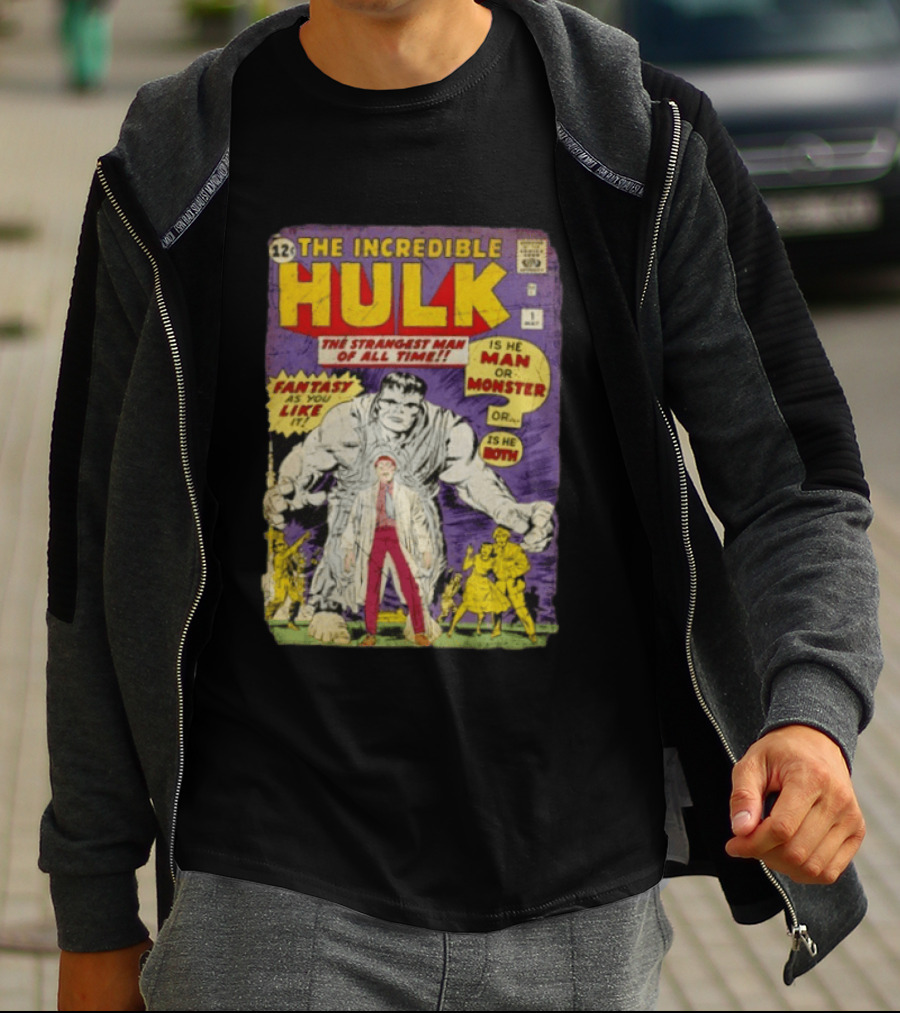 The Incredible Hulk The Strangest Man Of All Time Fantasy Comic Cover Is He Man Or Monster T-Shirt
