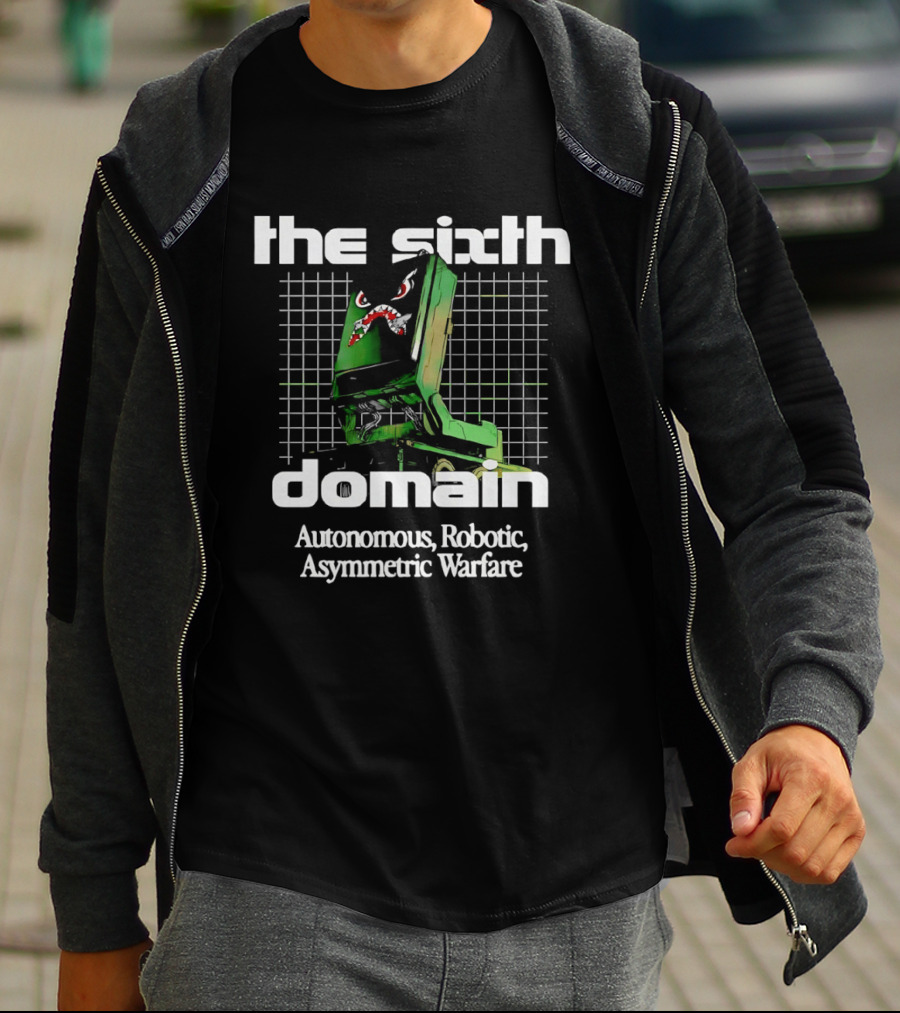 The Sixth Domain Autonomous Robotic Asymmetric Warfare Retro Robot T-Shirt
