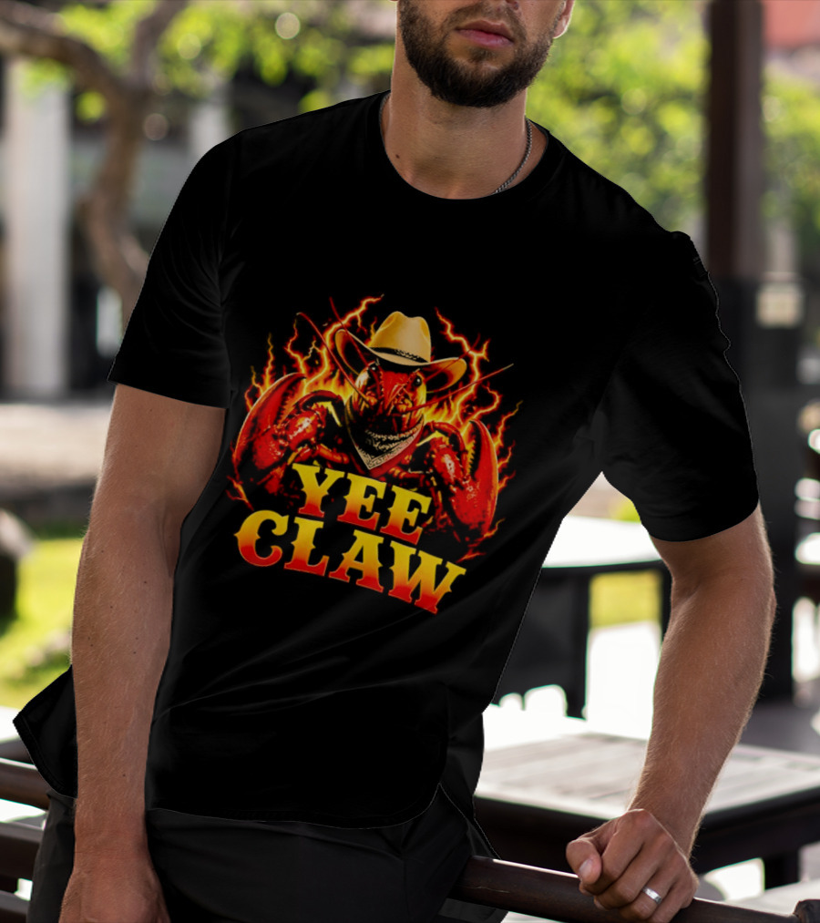 Yee Claw Crawfish Cowboy Hat Flames T-Shirt