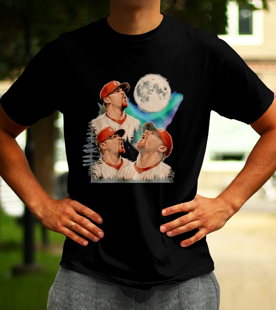 Baseball Player 43 Moon Howling Forest T-Shirt