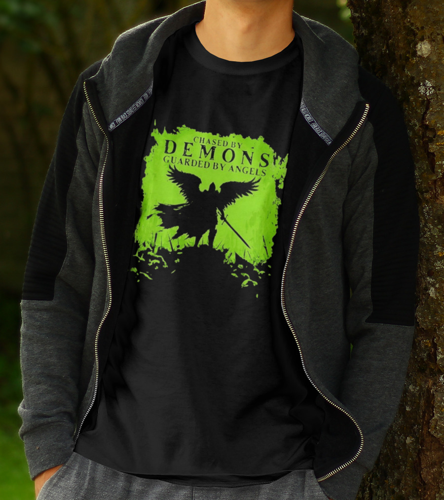 Chased By Demons Guarded By Angels Warrior Wings Sword T-Shirt