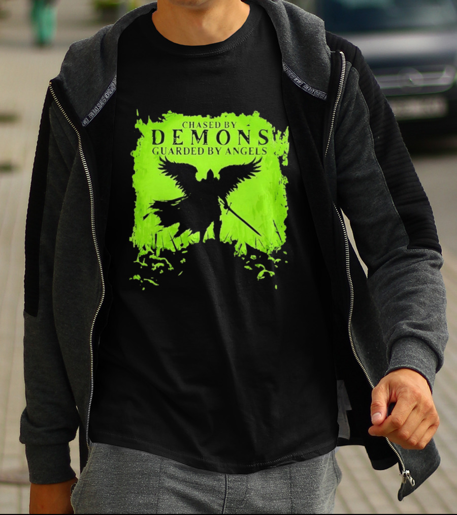 Chased By Demons Guarded By Angels Warrior Wings Sword T-Shirt