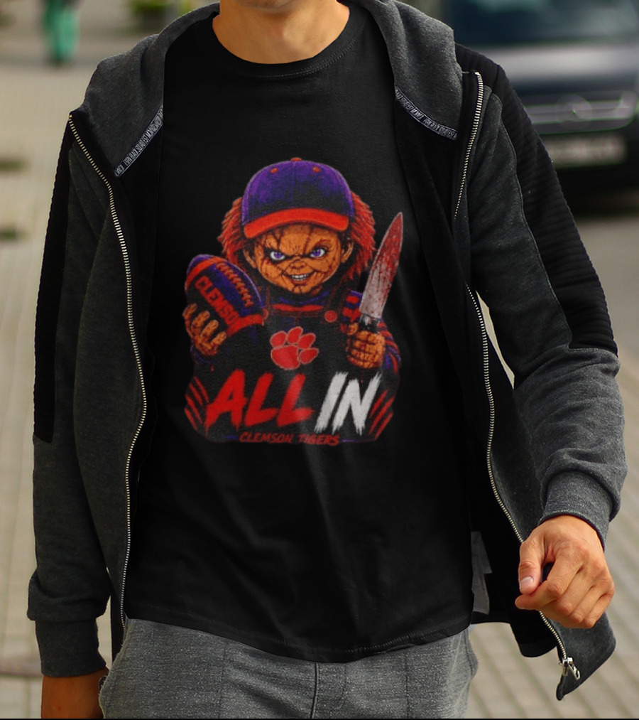 Chucky Clemson Tigers All In College Football Horror Character Fan Gear T-Shirt