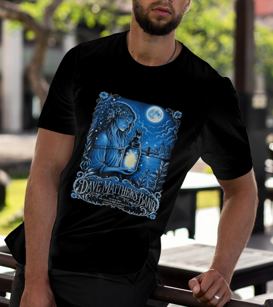 Dave Matthews Band July 10 2026 Freedom Mortgage Pavilion Camden New Jersey Moonlit Lantern And City Skyline T-Shirt