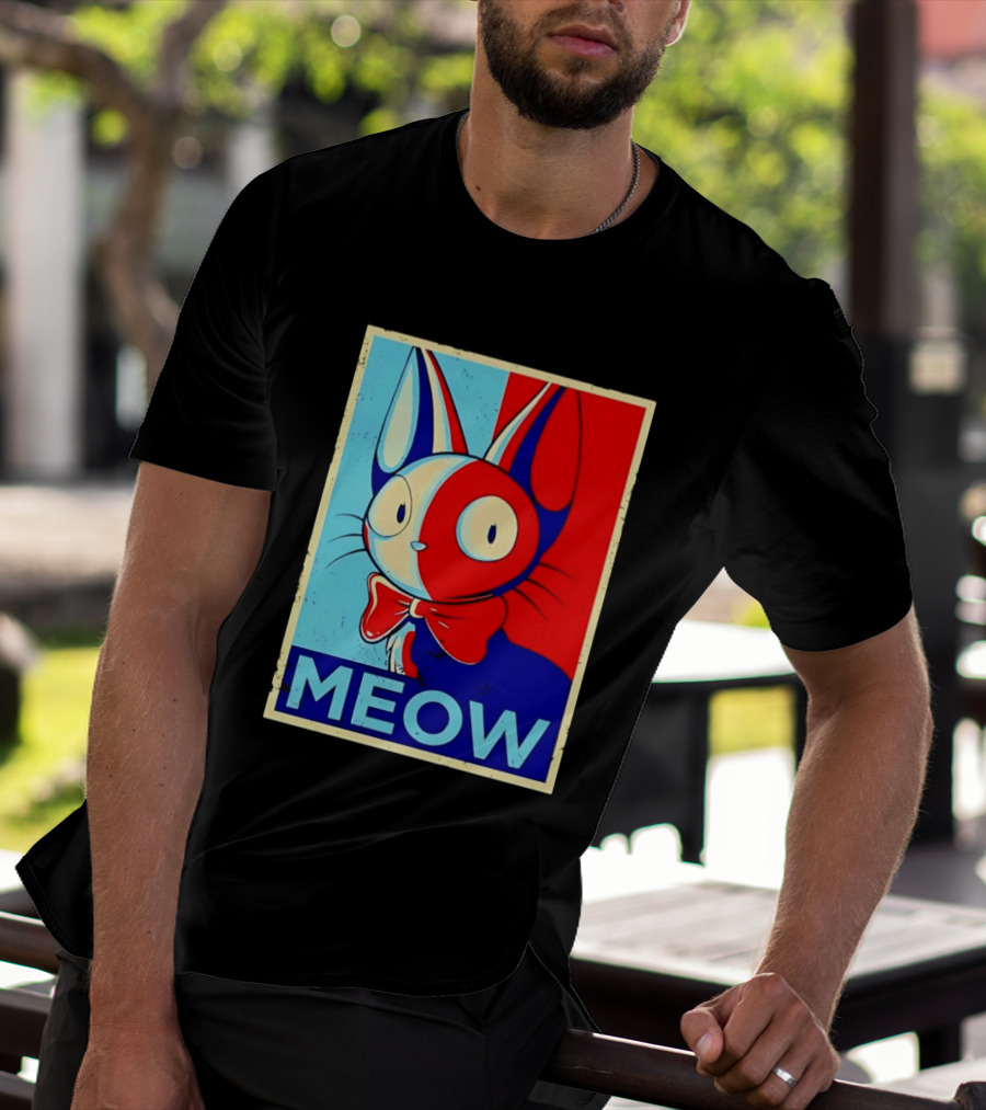 Meow Red Blue Cat Bow Tie T-Shirt