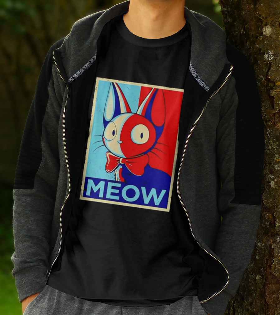 Meow Red Blue Cat Bow Tie T-Shirt