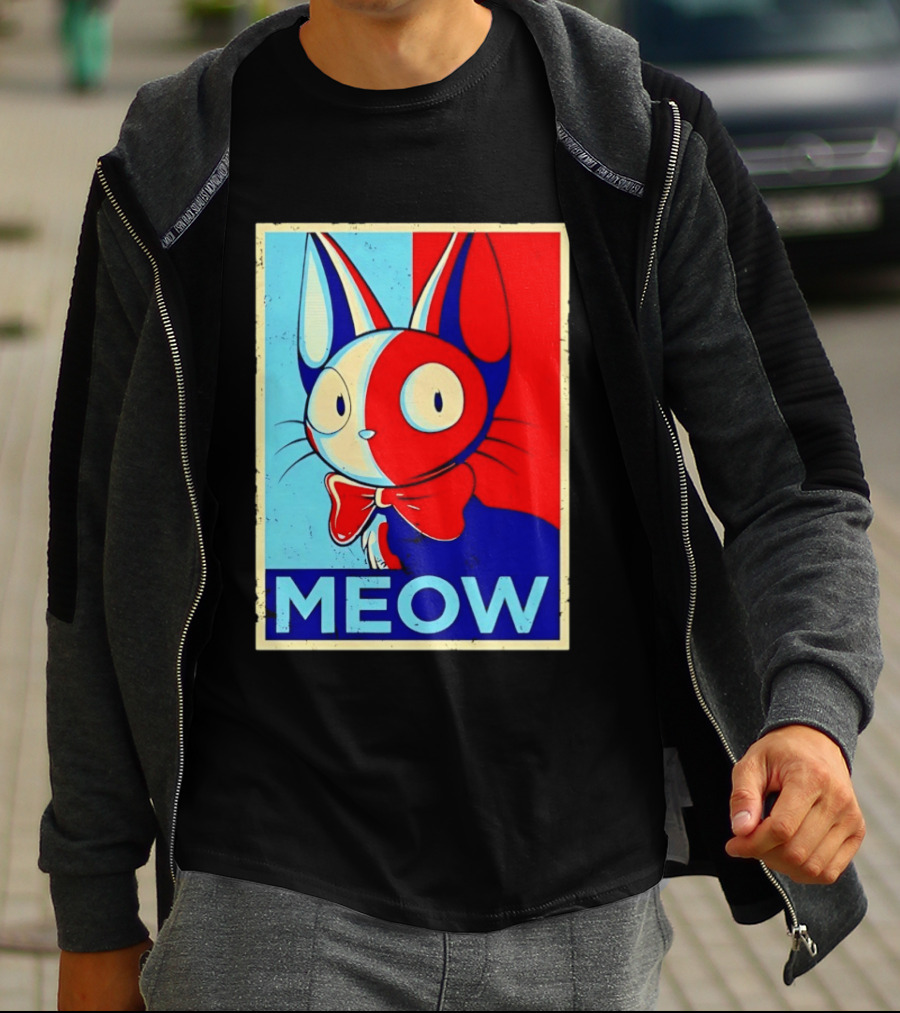 Meow Red Blue Cat Bow Tie T-Shirt