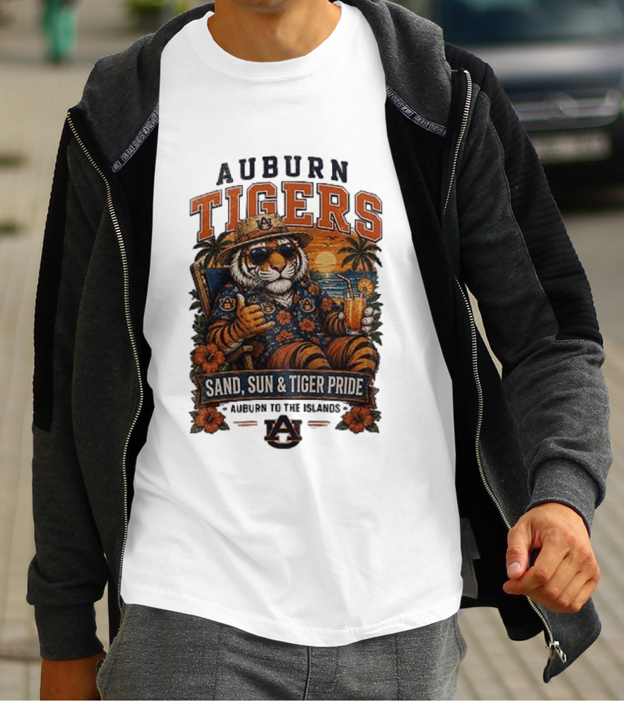 Auburn Tigers Sand Sun Tiger Pride Island Paradise Tropical Vibes T-Shirt