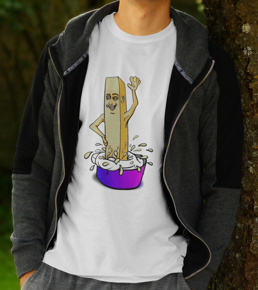 Belgian French Fry Cartoon Character Waving In Sauce Bowl T-Shirt