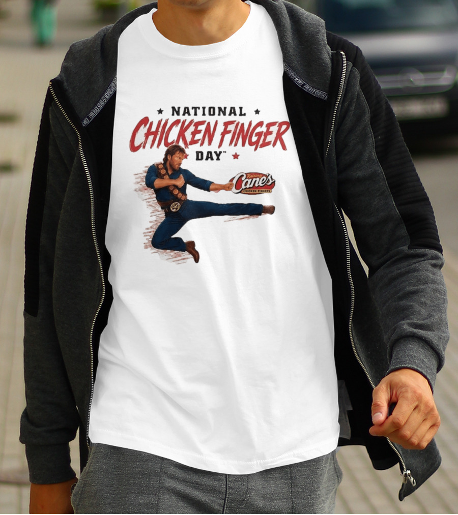 National Chicken Finger Day Chuck Norris Kicking Raising Cane's Promo T-Shirt