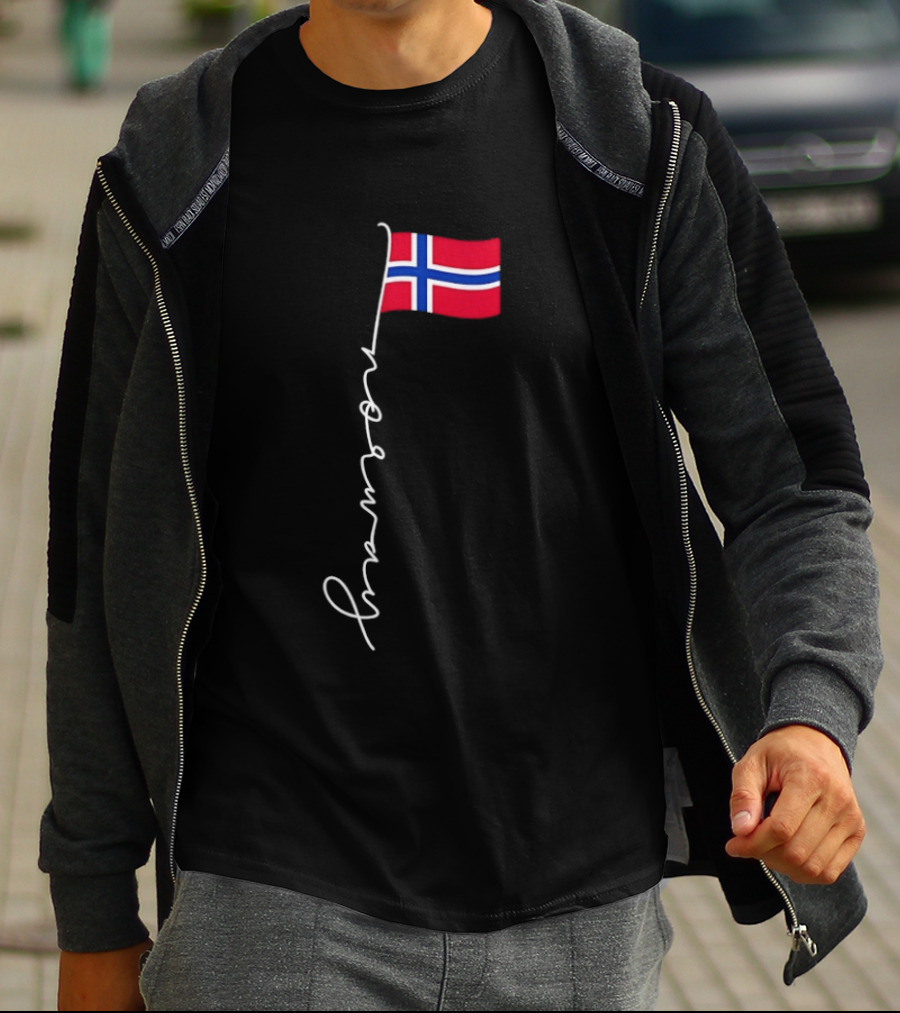 Norway Flag Cursive Text Norwegian Pride T-Shirt