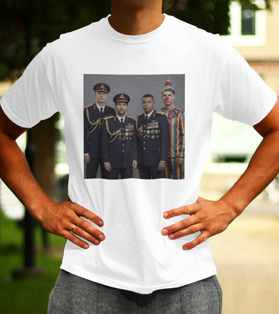 Erling Haaland Lionel Messi Kylian Mbappé Cristiano Ronaldo Military Clown Mashup T-Shirt