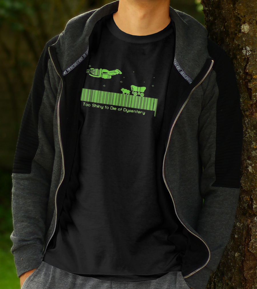 Too Shiny To Die Of Dysentery Oregon Trail Pixel Bar Code T-Shirt