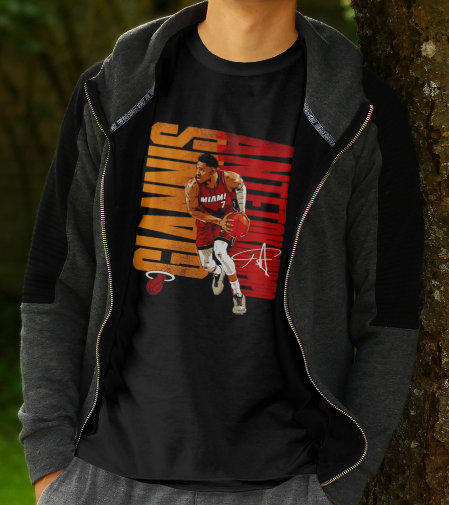 Giannis Antetokounmpo Miami 7 Basketball Running Miami Heat T-Shirt