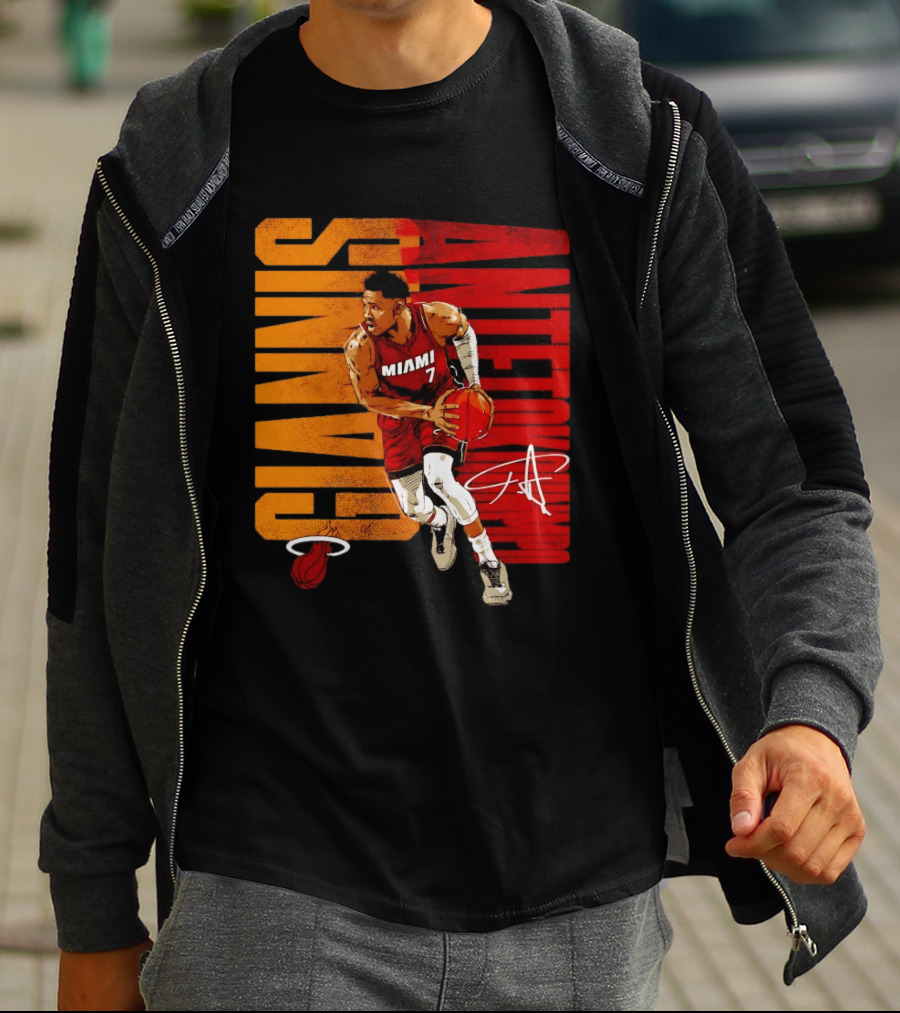 Giannis Antetokounmpo Miami 7 Basketball Running Miami Heat T-Shirt