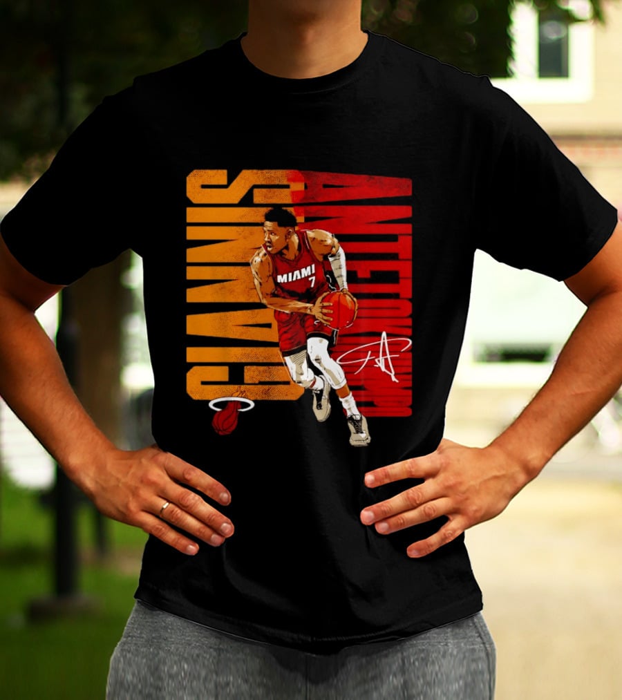 Giannis Antetokounmpo Miami 7 Basketball Running Miami Heat T-Shirt