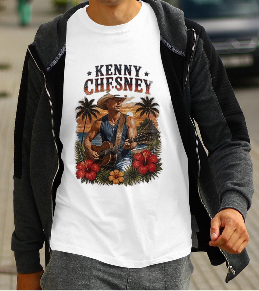 Kenny Chesney Tropical Paradise Vibes With Guitar And Palm Trees T-Shirt