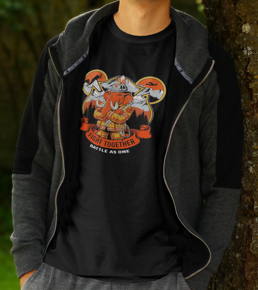 Sandy City FDC 0904 Elephant Firefighter Fight Together Battle As One Mountains Helicopter Wolf T-Shirt