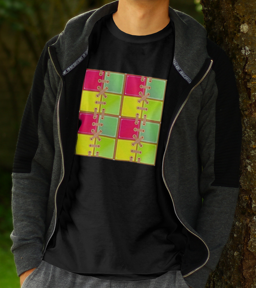Seamless Laces Cut Vibrant Quadrant Squares T-Shirt