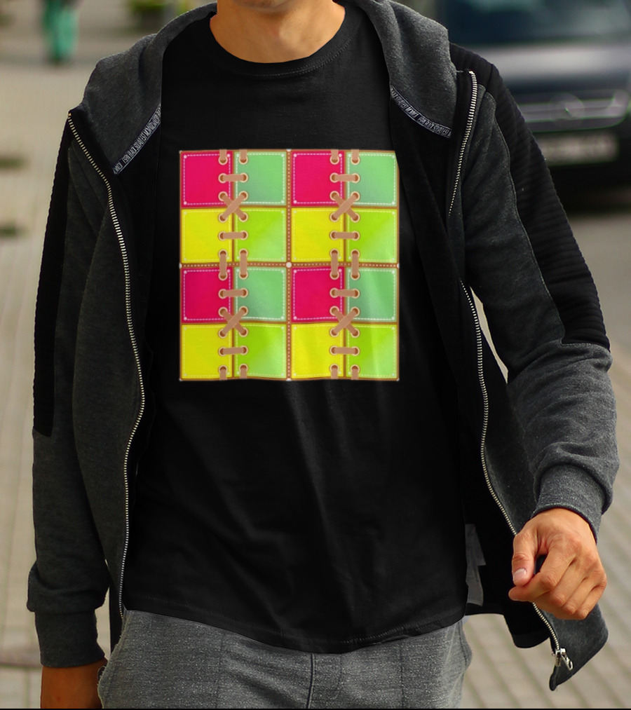 Seamless Laces Cut Vibrant Quadrant Squares T-Shirt